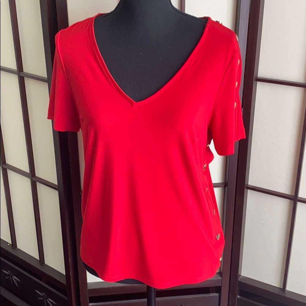 Joseph Ribkoff V-Neck top with Gold Side Buttons
